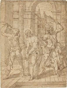 Kristi flagellation av Flemish 17th Century after Hendrik de Clerck