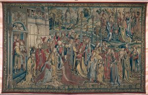 Batseba beordrade till palatset, Davids och Batsebas gobeläng, ca 1510-15 av Flemish School