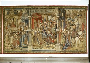 Davids söner Amnon och Absalom förklarar krig mot varandra, tapet av David och Batseba, ca 1510-15 av Flemish School