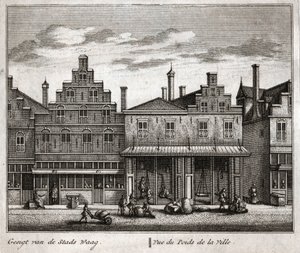 Delft, Nederländerna. (gravyr av Flemish School