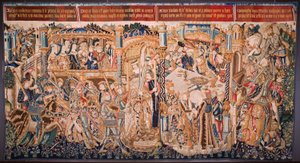 flamländsk gobeläng. Serien The History of Thebe (De geschiedenis van Thebe-La Historia de Tebas): Tidio and Polyneses (Tideus en Polineikes, Tidio y Polineces). Ca 1490-1500. av Flemish School