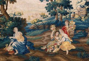 flamländsk gobeläng. Slutet av 1600-talet. Egendom av kyrkan Sint-Walburgakerk Oudenaarde (Dekenij van de Sint-Walburga). av Flemish School