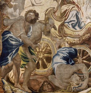 flamländsk gobeläng. Serien Apoteos av nattvarden. Kyrkans triumf (Triunfo de la Iglesia). Model Cartoon kopierad från ett original av Rubens. Bryssel tillverkning. Tillverkning av Frans van den Hecke. Mitten av 1600-talet. Tyg Siden och ull, 7/8 varp av Flemish School