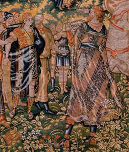 flamländsk gobeläng. Serien Story of Cyrus. No II Astyages känner igen Cyrus (Ciro reconocido por Astiages). Anonym, baserad på Michiel Coxcie. Atelier Antwerpen. Siden och ull. Omkring 1590. av Flemish School