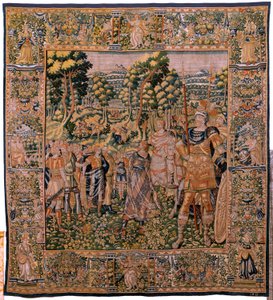 flamländsk gobeläng. Serien Story of Cyrus. No II Astyages känner igen Cyrus (Ciro reconocido por Astiages). Anonym, baserad på Michiel Coxcie. Atelier Antwerpen. Siden och ull. Omkring 1590. av Flemish School