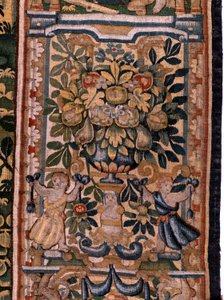 flamländsk gobeläng. Serien Story of Cyrus. No V Strid mellan två krigare och Cyrus död (Combate de dos guerreros y muerte de Ciro). Anonym, baserad på Michiel Coxcie. Atelier Antwerpen. Siden och ull. Omkring 1590. av Flemish School