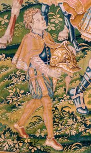 flamländsk gobeläng. Serien Judiths bok. Krig kommer till Juda (Llega la guerra a Judá). Fjärde gobelängen i serien. Tillverkning Nederländerna, Bryssel(?). Andra hälften av 1500-talet. Tyg Ull. Plats Church of Saint Nicholas of Bari (museum o av Flemish School