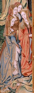 flamländsk gobeläng. Serien Davids och Batsebas historia. Davids och Batsebas äktenskap (Casamiento de David y Betsabé). Andra panelen i serien. Anonym modell. Tillverkning okänd, Bryssel. 1505. Tyg Guld, siden och ull. av Flemish School