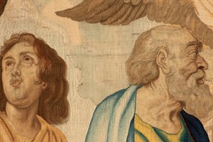 flamländsk gobeläng. Serien Nattvardens triumf. De fyra evangelisterna (Los cuatro evangelistas). Elfte gobeläng i serien. Modell Peter Paul Rubens. 1626-1628. Tillverkning Jan II Raes, Hans Vervoert, Jacques Fobert, Bryssel av Flemish School