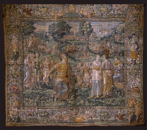 flamländsk gobeläng. Serie: Abrahams historia. Abrahams kallelse (Abrahams kallelse). Omkring 1575-1 av Flemish School