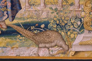 flamländsk gobeläng. Serien Vertumnus och Pomona: Vertumnus förvandlad till en bonde (Vertumnus som bonde, Vertumno transformado och jordbrukare). Studio Willem de Pannemaker. ca 1545-1550. Detalj. av Flemish School