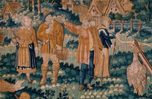 flamländsk gobeläng. Gåsleken. Atelier i Oudenaarde. 341x395 cm. Inv (83058)-7 / 0008. 1600-talet. av Flemish School