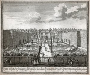 fransk trädgård. (gravyr av Flemish School