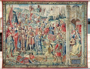Insamling av bytet, Davids och Batsebas gobeläng, ca 1510-1515 av Flemish School