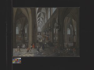Interiör av Antwerpens katedral (olja på duk) av Flemish School