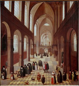 Invändig vy av kyrkan Målning av den flamländska skolan på 1600-talet Madrid, Musee Lazaro Galdiano av Flemish School