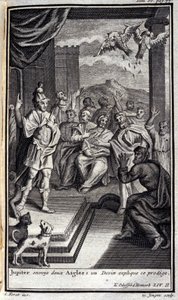 Jupiter skickar två örnar: en napp förklarar detta underbarn. Lustration för bok II av Odyssee av Homere, i Odyssee, publicerad i Amsterdam 1731, Collection privee Milan. av Flemish School
