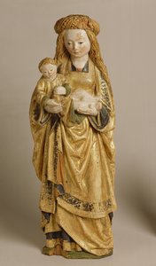 Madonna and Child, School of Mechelen, ca 1500 (polykrom & förgylld ek) av Flemish School