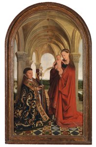 Madonna med Petrus Wijts (olja på panel) av Flemish School