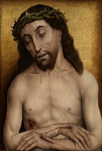 Man of Sorrows (olja på panel) av Flemish School