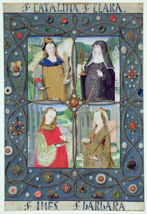 Marlay Cutting SP.5: Fyra kvinnliga helgon, från en timbok producerad i Gent eller Brygge, ca 1510 av Flemish School