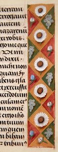 Ms. 1058-1975, f.16r: detalj av en blomkant från en timbok, ca 1500 (vellum) av Flemish School
