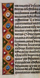 Ms. 1058-1975, f.16r: detalj av en blomkant från en timbok, ca 1500 (vellum) av Flemish School