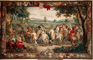 Palace (Schlossanlage Schleißheim). flamländsk gobeläng. Bryssel ateljén Judocus De Vos. Design Lambert De Hondt. Marschen (La Marche). 400x640 cm. Ull och siden. Omkring 1715 - 1724. av Flemish School