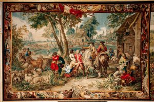 Palace (Schlossanlage Schleißheim). flamländsk gobeläng. Bryssel ateljén Judocus De Vos. Design Lambert De Hondt. Plundra (pilage). 400x595 cm. Ull och siden. Omkring 1715 - 1724. av Flemish School