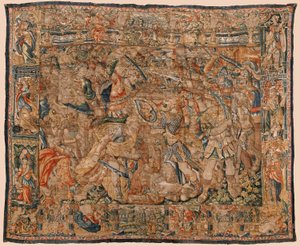 Sockens museum för gobelänger (Pastrana Parish Museum of Tapestries). flamländsk gobeläng. Strid mellan Alexander och Darius och Ipso (Slaget mellan Alexander och Darius vid Ipso). Bryssel. Ull och siden. 1500-talet. 510x419 cm. av Flemish School
