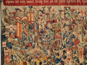 Sockenmuseum för gobelänger (Parish Museum of Pastrana Tapestries). flamländsk gobeläng. Ta av Asilah (Take of Asilah, Assault on Asilah, De inname van Arzila). Serie Erövringar av kung Alfonso I av Portugal. Tournai. av Flemish School