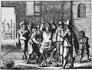 Trollkarl till vilken halsbandet torteras - gravyr från 1725 i "" La Sorcellerie demasquee"" (