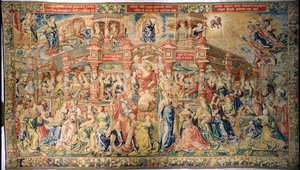 Gobeläng föreställande Prudence som anländer till Court of Divine Wisdom, från Bryssel av Flemish School