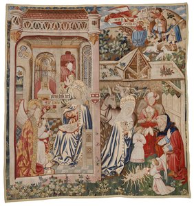 Gobeläng föreställande bebådelsen och födseln, Tournai (ull) av Flemish School
