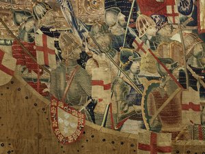 Gobeläng som visar erövringarna av kung Alfonso V av Portugal (Conquistas de Alfonso V de Portugal), Tournai. Detalj. (Ull och siden) av Flemish School