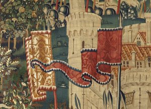 Gobeläng som visar erövringarna av kung Alfonso V av Portugal (Conquistas de Alfonso V de Portugal), Tournai. Detalj. (Ull och siden) av Flemish School