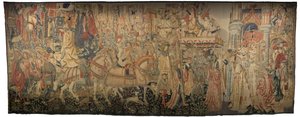 Gobeläng som visar erövringarna av kung Alfonso V av Portugal (Conquistas de Alfonso V de Portugal), Tournai. Detalj. (Ull och siden) av Flemish School