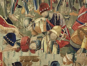 Gobeläng som visar erövringarna av kung Alfonso V av Portugal (Conquistas de Alfonso V de Portugal), Tournai. Detalj. (Ull och siden) av Flemish School