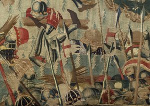 Gobeläng som visar erövringarna av kung Alfonso V av Portugal (Conquistas de Alfonso V de Portugal), Tournai. Detalj. (Ull och siden) av Flemish School