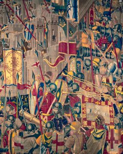 Gobeläng som visar erövringarna av kung Alfonso V av Portugal (Conquistas de Alfonso V de Portugal), Tournai. Detalj. (Ull och siden) av Flemish School