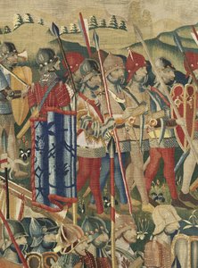 Gobeläng som visar erövringarna av kung Alfonso V av Portugal (Conquistas de Alfonso V de Portugal), Tournai. Detalj. (Ull och siden) av Flemish School