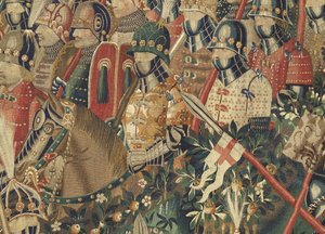 Gobeläng som visar erövringarna av kung Alfonso V av Portugal (Conquistas de Alfonso V de Portugal), Tournai. Detalj. (Ull och siden) av Flemish School
