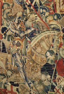 Gobeläng som visar erövringarna av kung Alfonso V av Portugal (Conquistas de Alfonso V de Portugal), Tournai. Detalj. (Ull och siden) av Flemish School