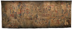 Gobeläng som visar erövringarna av kung Alfonso V av Portugal (Conquistas de Alfonso V de Portugal), Tournai. Detalj. (Ull och siden) av Flemish School