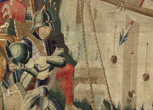 Gobeläng som visar erövringarna av kung Alfonso V av Portugal (Conquistas de Alfonso V de Portugal), Tournai. Detalj. (Ull och siden) av Flemish School