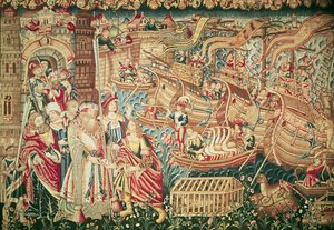 Ankomsten av Vasco da Gama (ca 1469-1524) i Calcutta, 20 maj 1498 av Flemish School