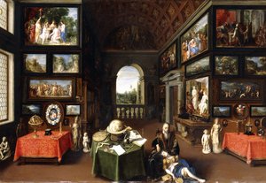 Interiören av ett bildgalleri med personifieringar av målning och teckning, c.1630 av Flemish School
