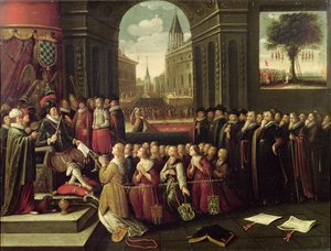 Hertigen av Albas tyranni (olja på duk) av Flemish School