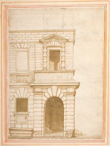 Fasaden på Giulio Romanos hus i Rom (penna och bläck på papper) av Flemish School