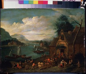 En krog vid havet. Målning av en flamländsk mästare, olja på trä, 30 x 35 cm. Flamländsk skola på 1500-1700-talet. State Museum Arkhangelskoye Estate, Moskva. av Flemish School